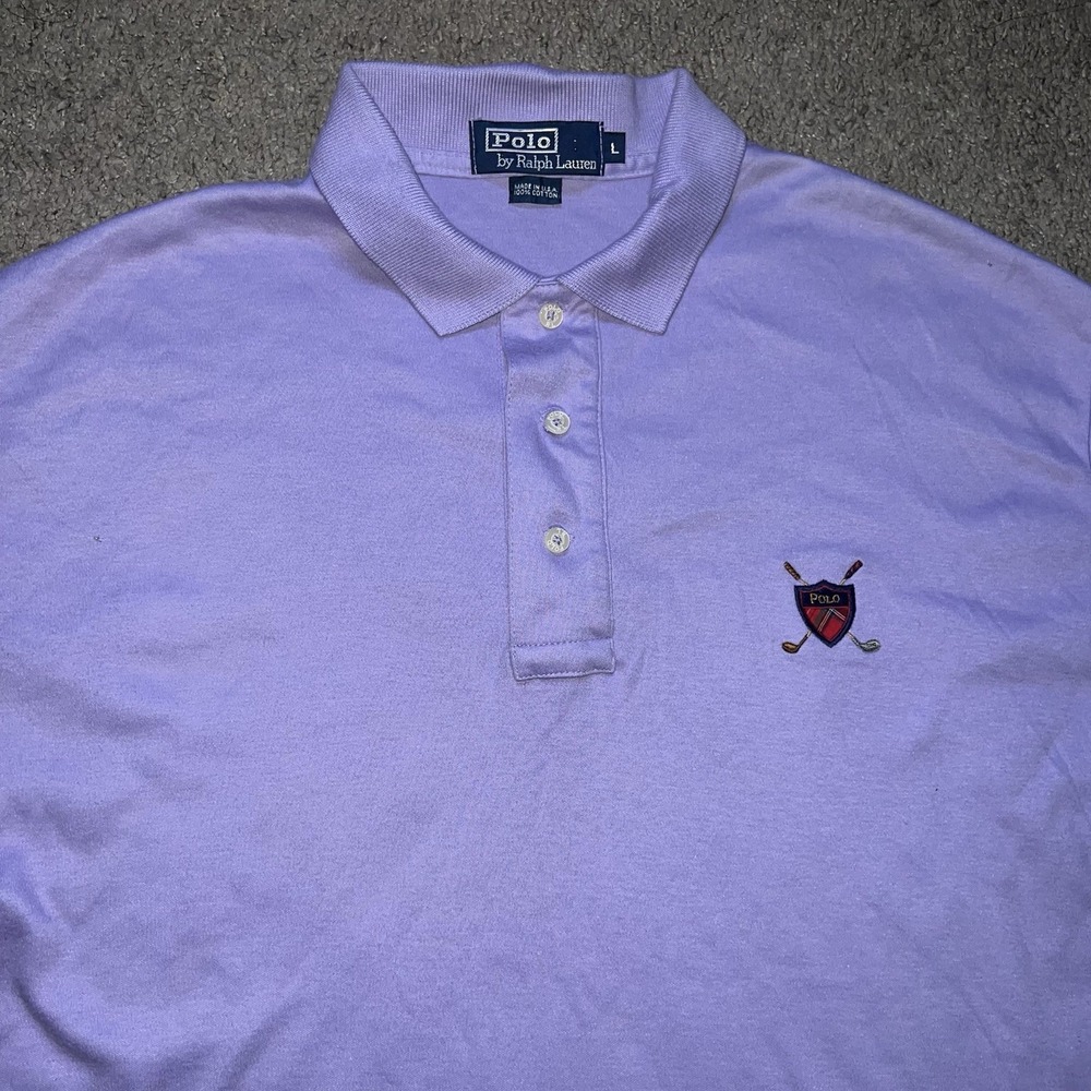 VTG Polo Golf Ralph Lauren Purple ShieldLogo Polo Shirt Made In USA